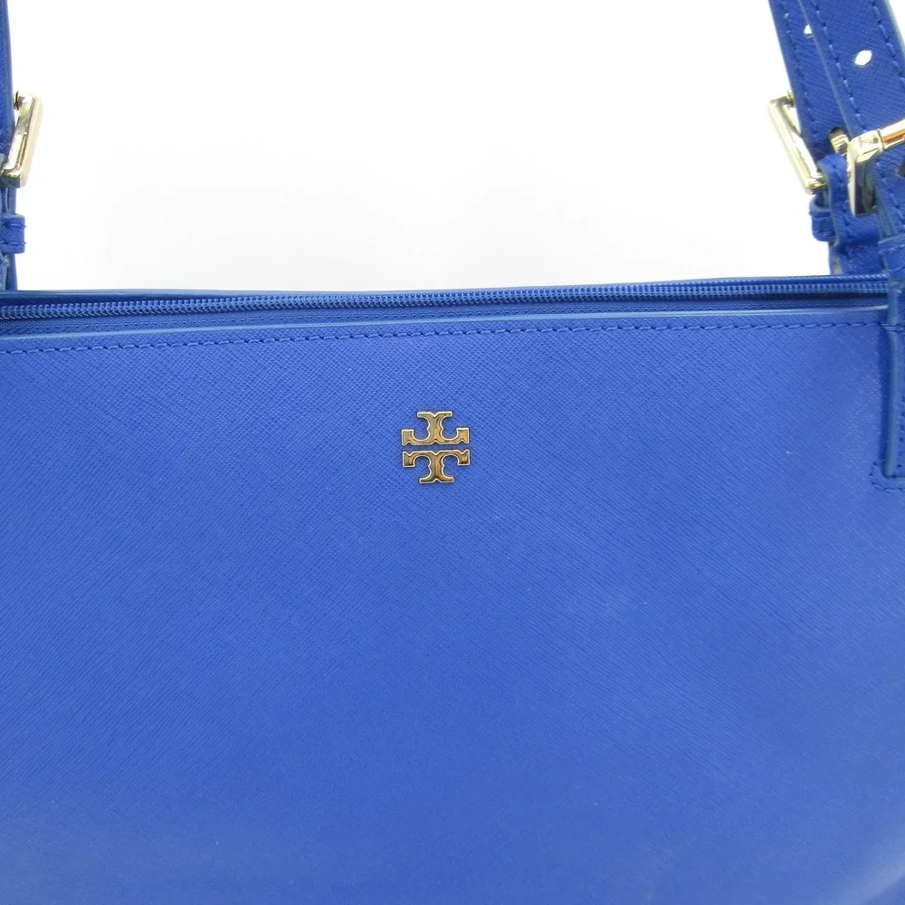 Tory Burch York Buckle Tote Royal Blue Saffiano Leather Gold Logo Shoulder Bag